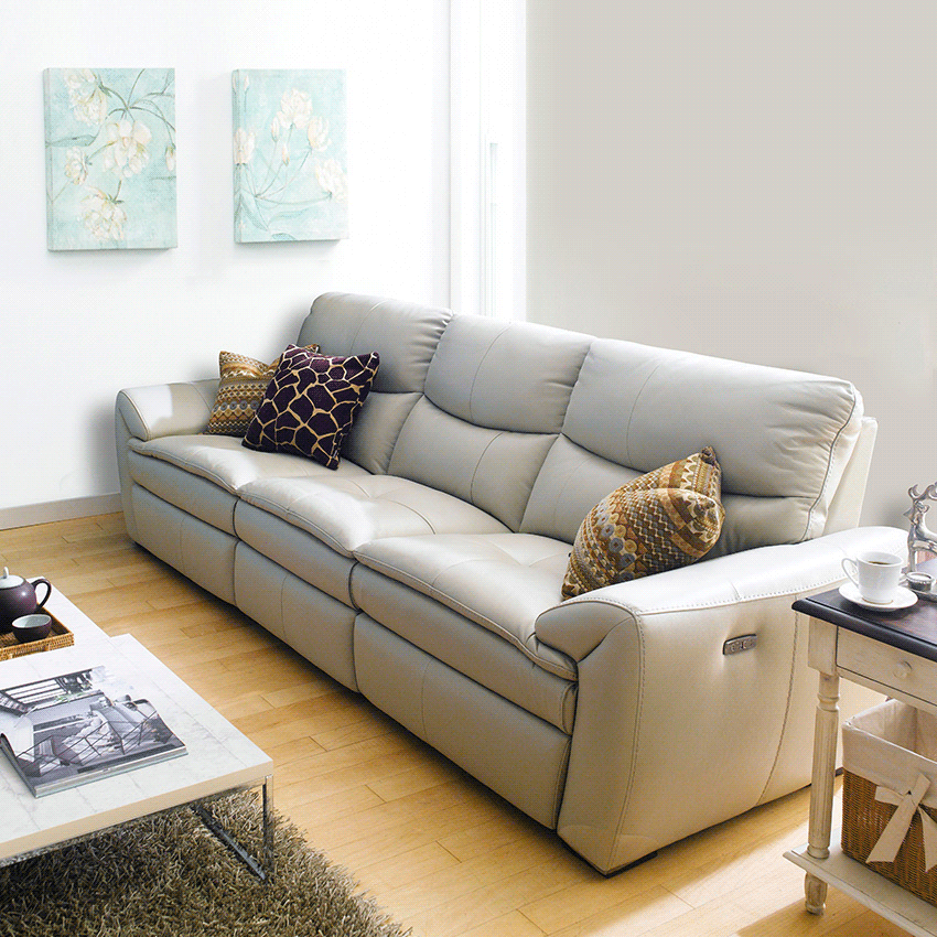 E1455-Ivory  Power Leather Recliner Sofa