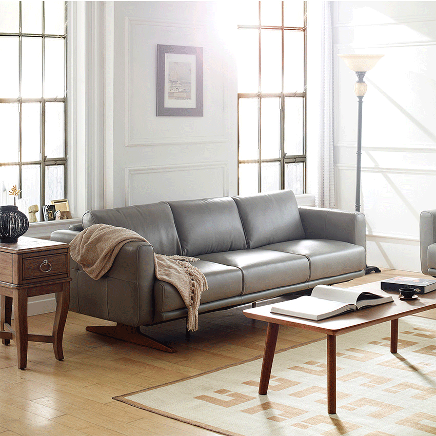 10046-Grey  Leather Sofa